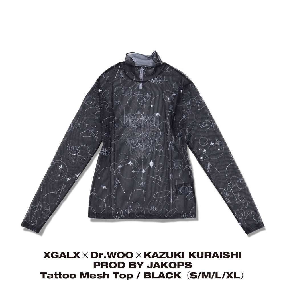 【BLACK FRIDAY】XGALX×Dr.WOO×KAZUKI KURAISHI PROD BY JAKOPS Tattoo Mesh Top / BLACK