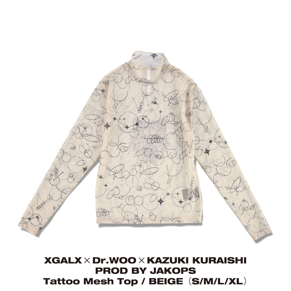 【BLACK FRIDAY】XGALX×Dr.WOO×KAZUKI KURAISHI PROD BY JAKOPS Tattoo Mesh Top / BEIGE（XL）