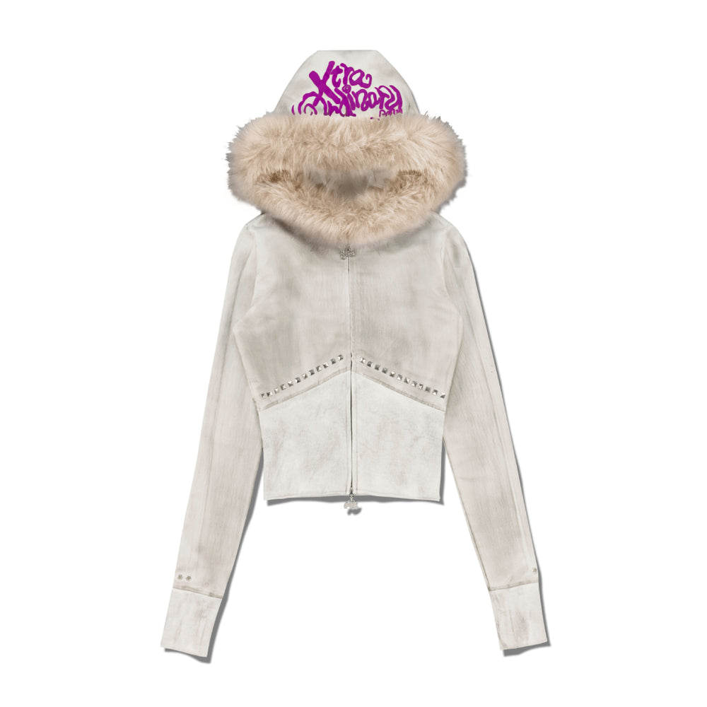Dirty Washed Zip Hoodie Custom Faux Fur / WHITE TIPPED Produced by