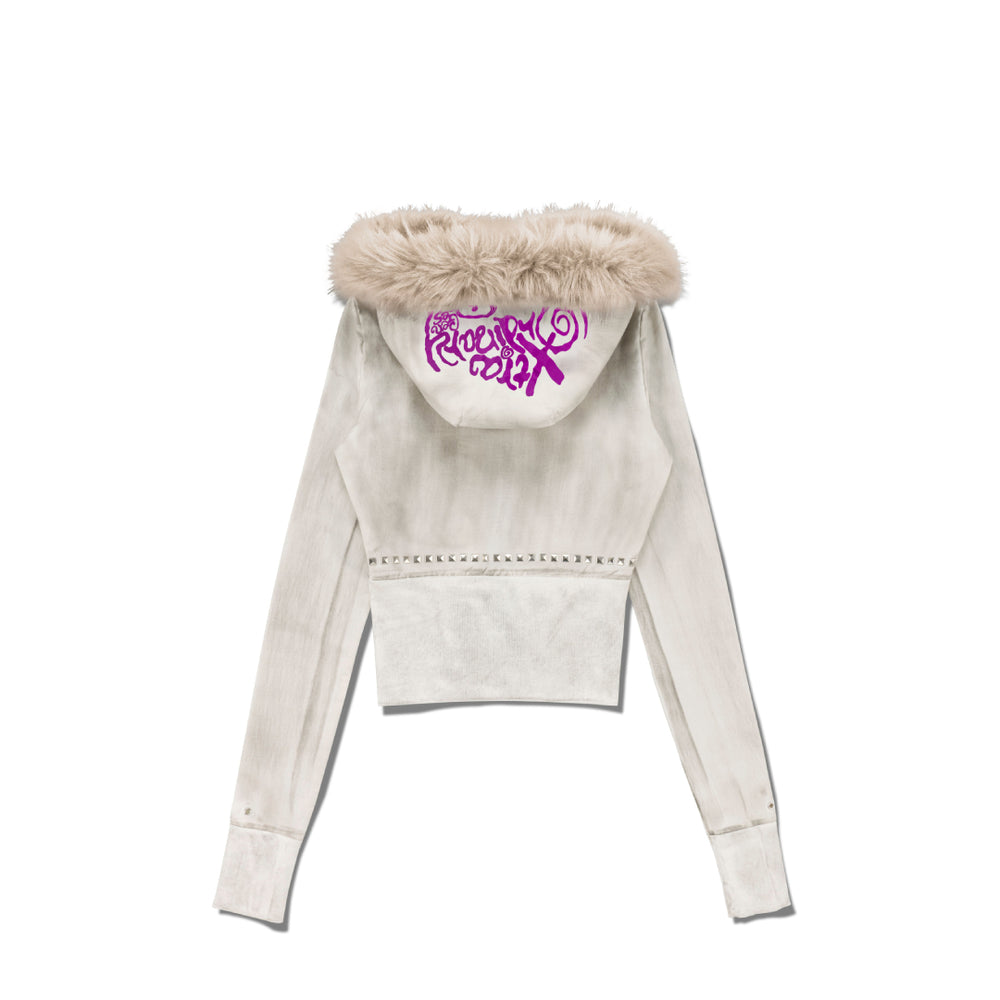 Dirty Washed Zip Hoodie Custom Faux Fur / WHITE TIPPED Produced by