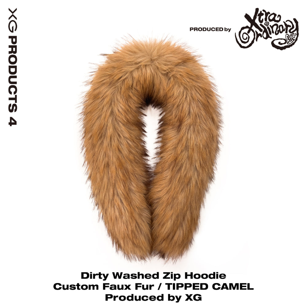 Dirty Washed Zip Hoodie Custom Faux Fur / CAMEL TIPPED Produced by