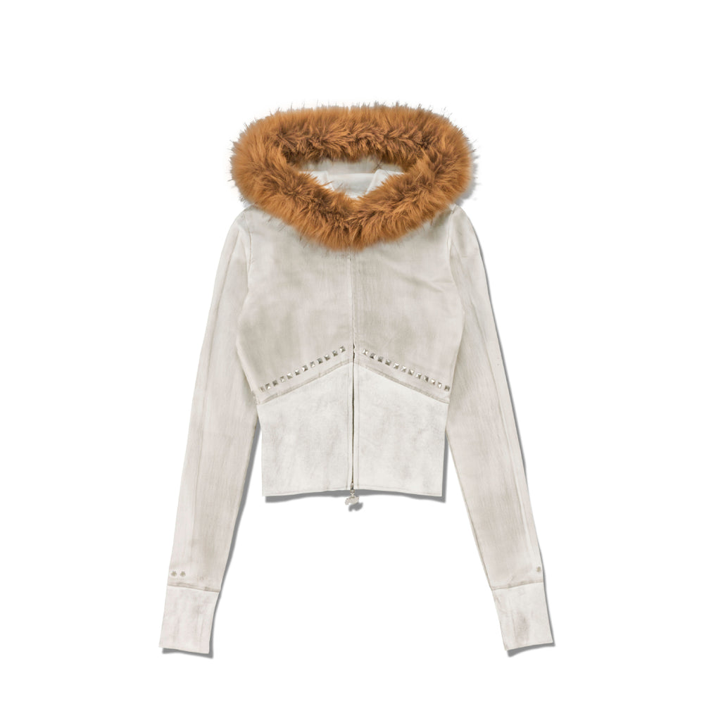 Dirty Washed Zip Hoodie Custom Faux Fur / CAMEL TIPPED Produced by