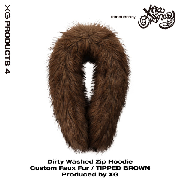 Dirty Washed Zip Hoodie Custom Faux Fur / BROWN TIPPED Produced by