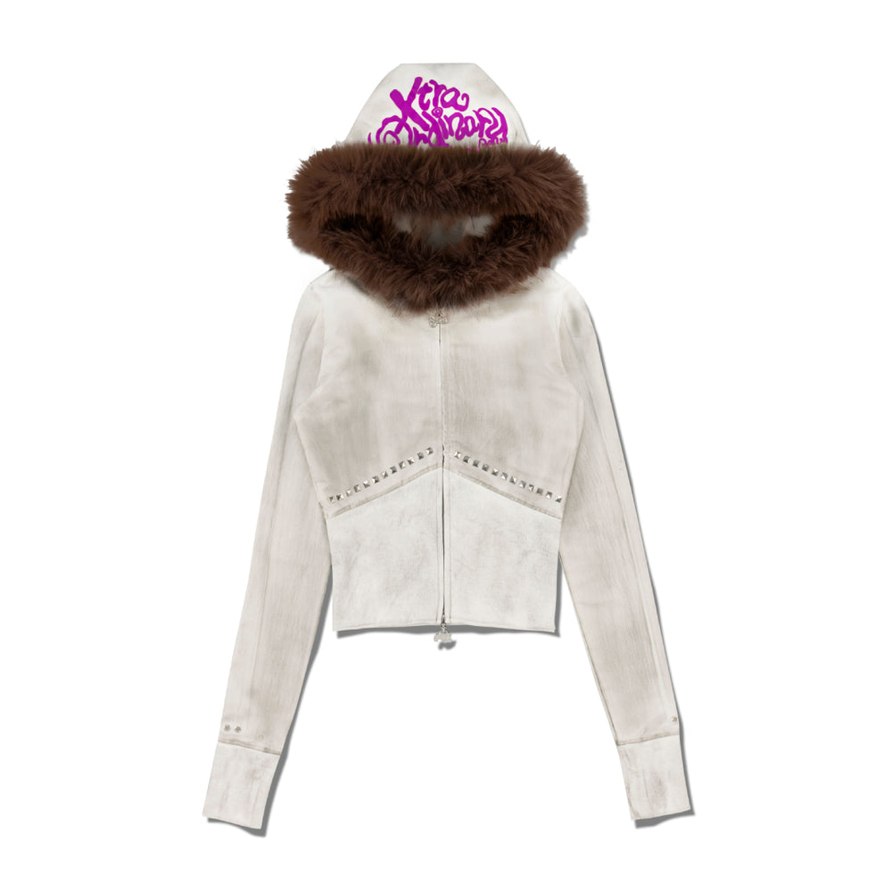 Dirty Washed Zip Hoodie Custom Faux Fur / BROWN TIPPED Produced by