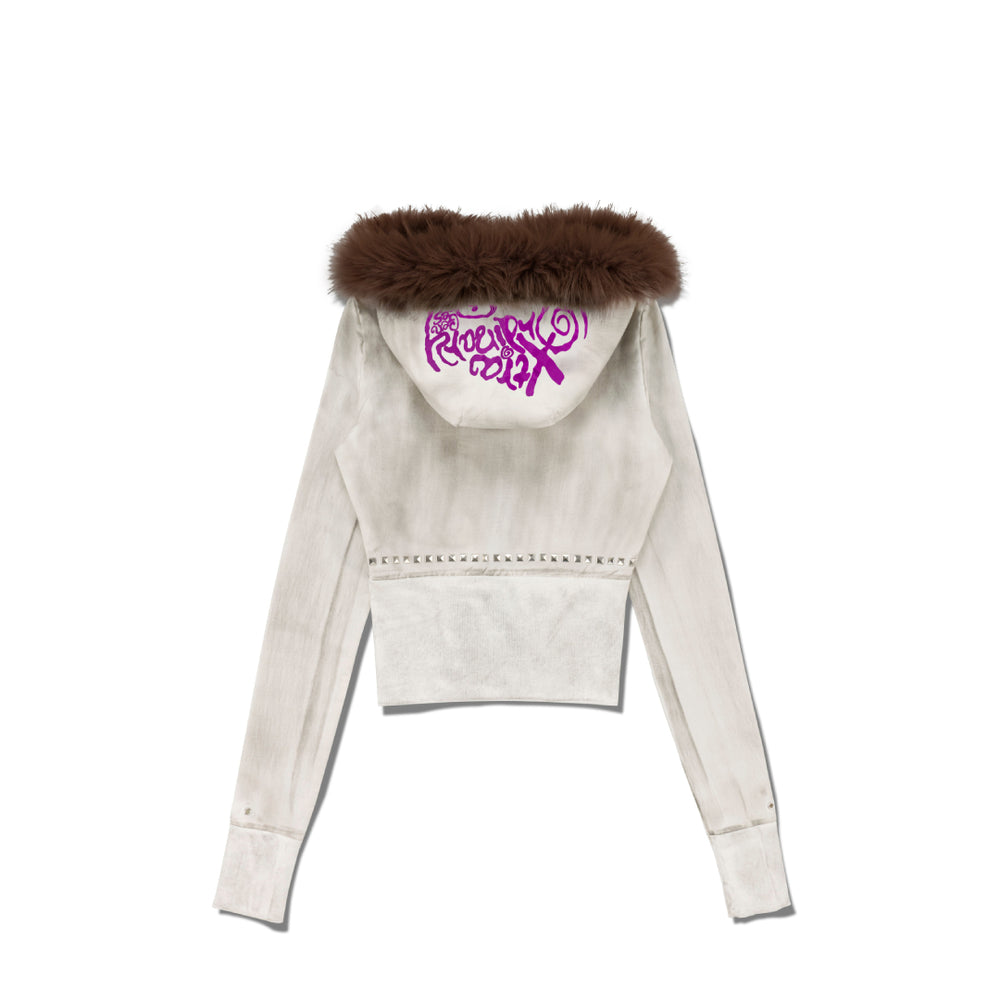 Dirty Washed Zip Hoodie Custom Faux Fur / BROWN TIPPED Produced by